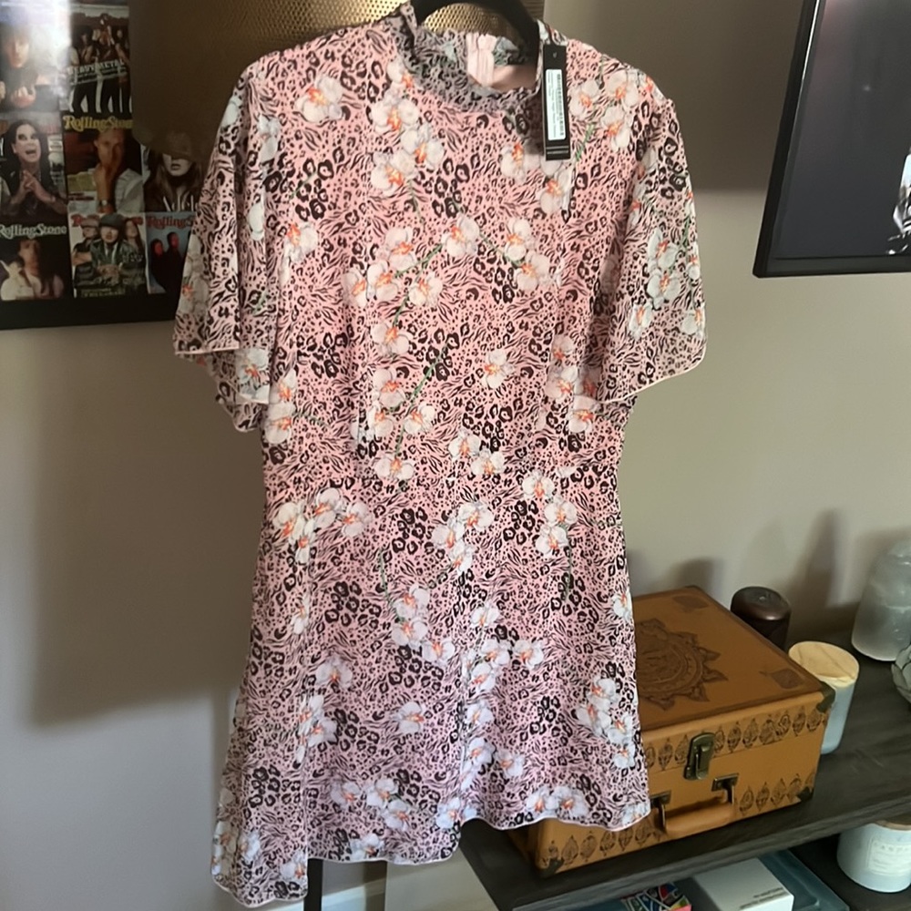 Pink Clove Leopard Floral High Neck Skater Dress Pink Size 12